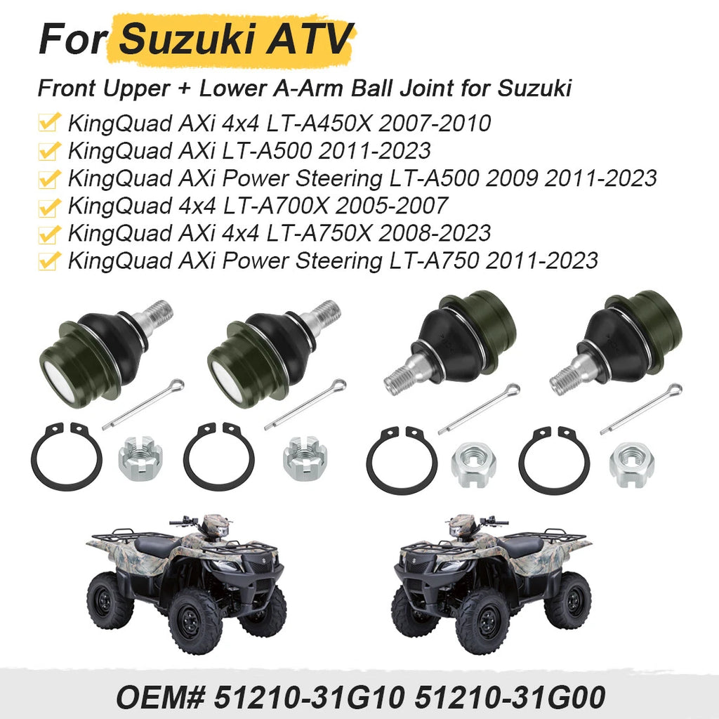 Set of 4 Upper Lower Ball Joints for Suzuki KingQuad 450 500 700 750 (2005–2023)