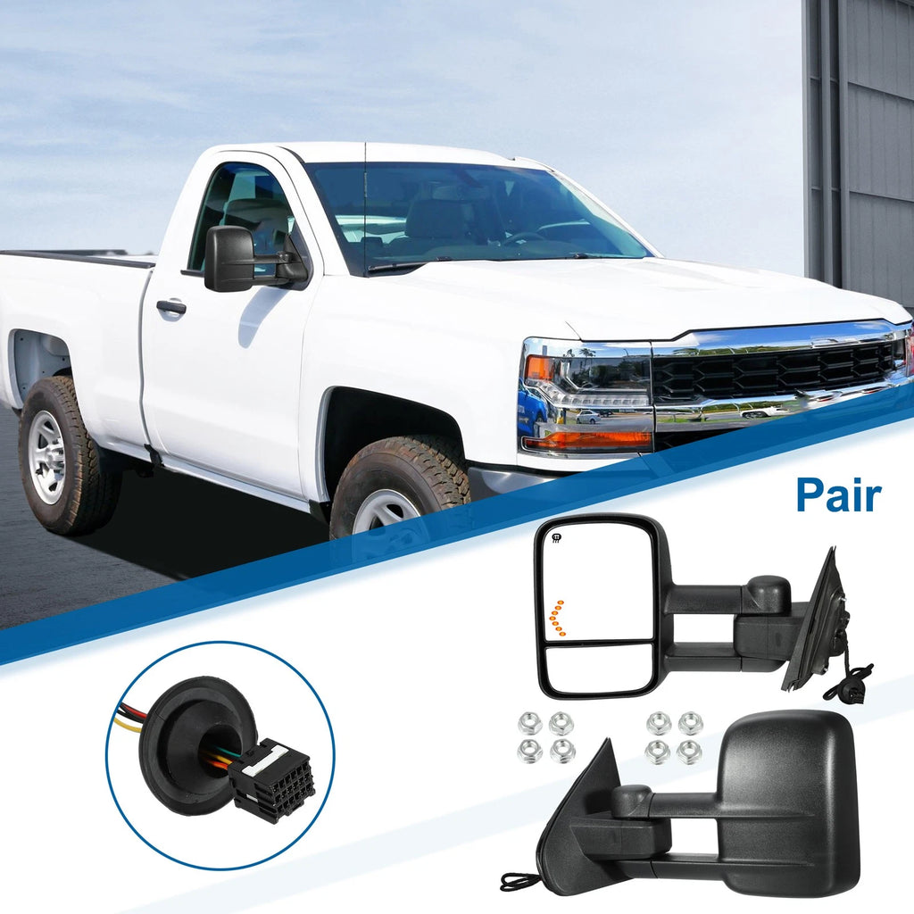 Power Heated Tow Mirrors Pair for Chevy Silverado GMC Sierra 1500 (2014–2018)