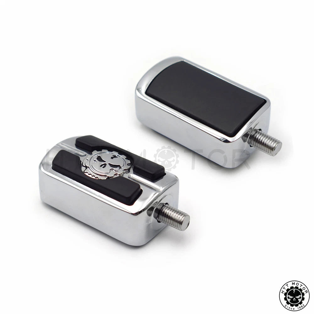2 Chrome Skull Rubber Rails Heal Toe Shift Peg Set for Harley