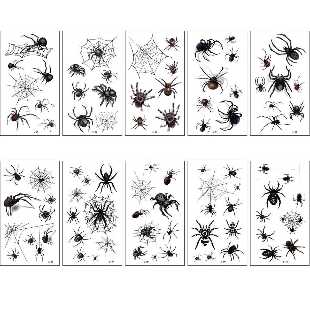 10 Sheets Waterproof Temporary Spider Halloween Tattoo Stickers