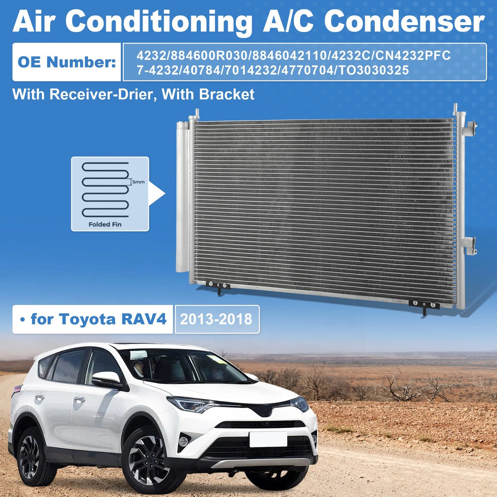 Air Conditioning A/C Condenser with Receiver Drier for Toyota RAV4 (2013–2018)