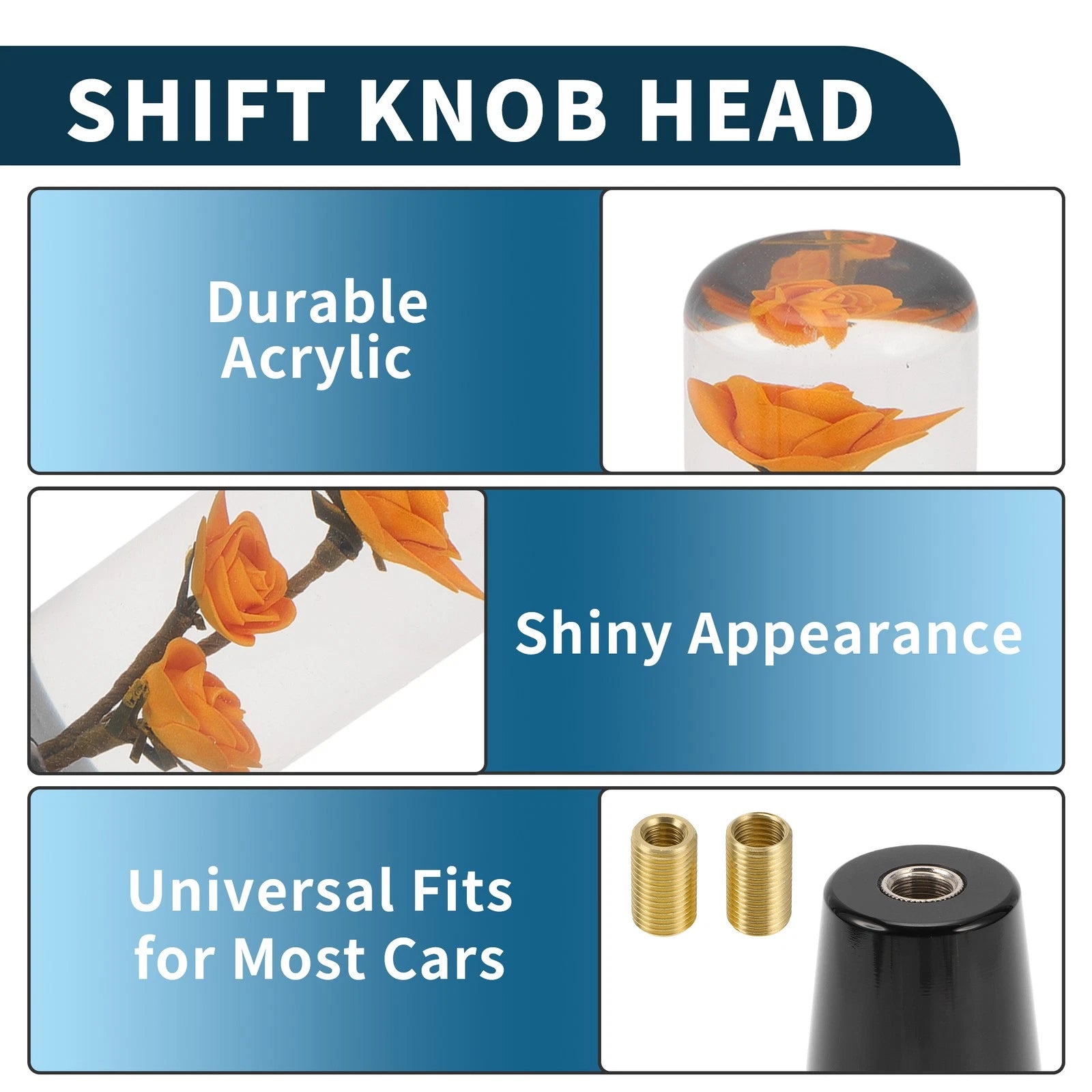 Set of 1 Universal Shift Knob for Manual/Automatic Vehicles (20cm, Orange)