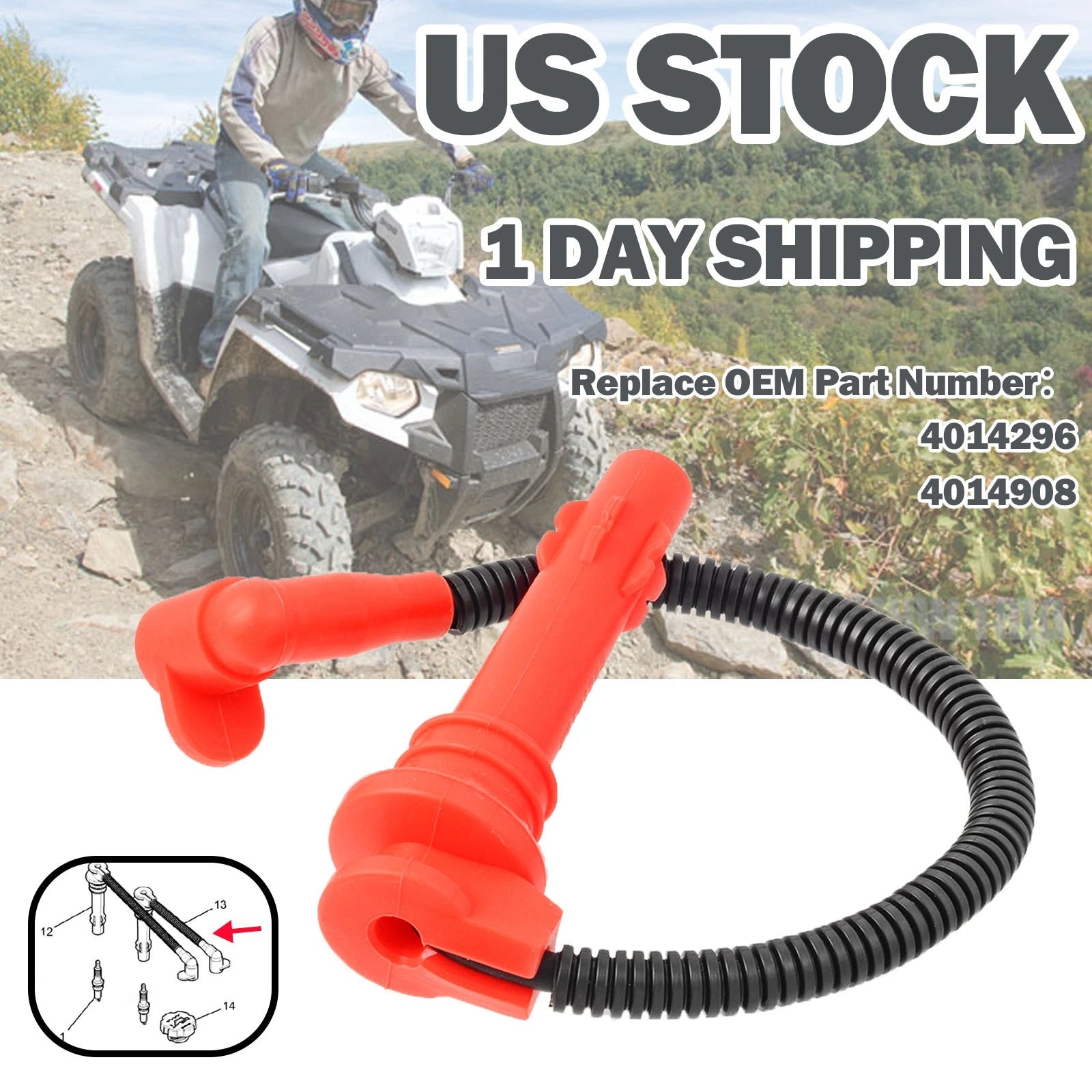 Ignition Coil Spark Plug Cap for Polaris Sportsman 570 450 HO Hawkeye 325 (2014–2023)