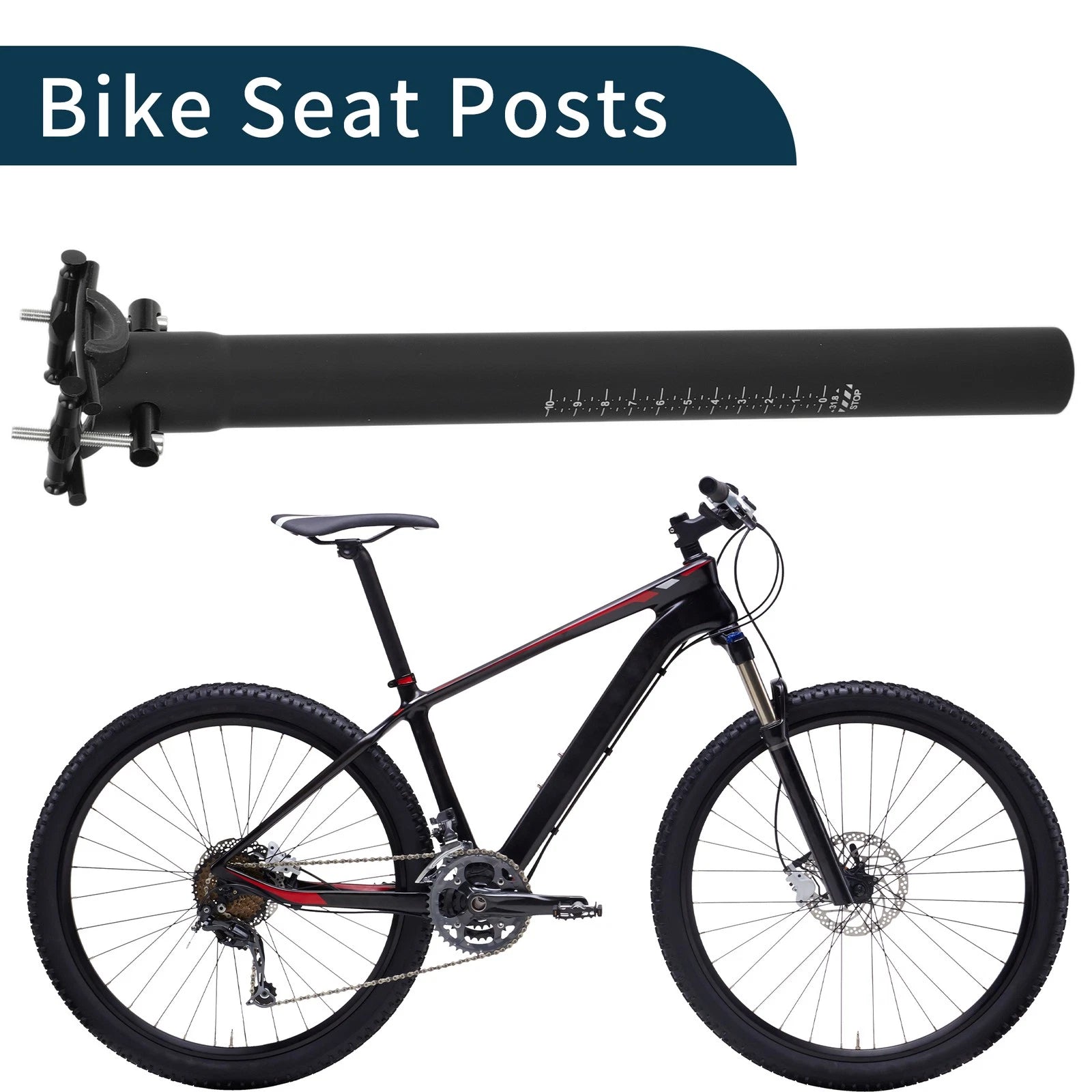 Seat Post Lightweight 2-bolt Design for Bike 31.8x350mm Matte Black