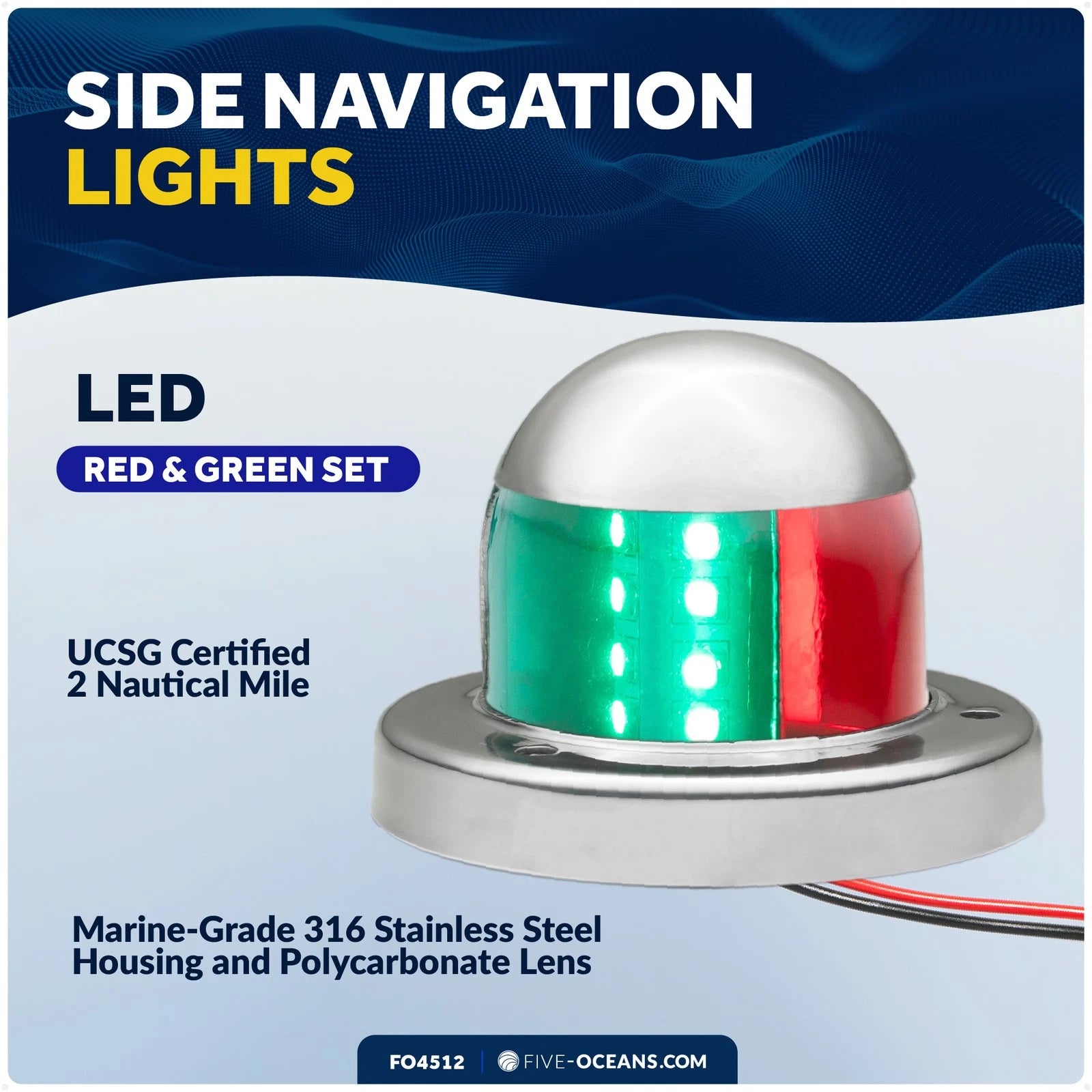 LED Bow Navigation Lights for Boat (Red and Green)