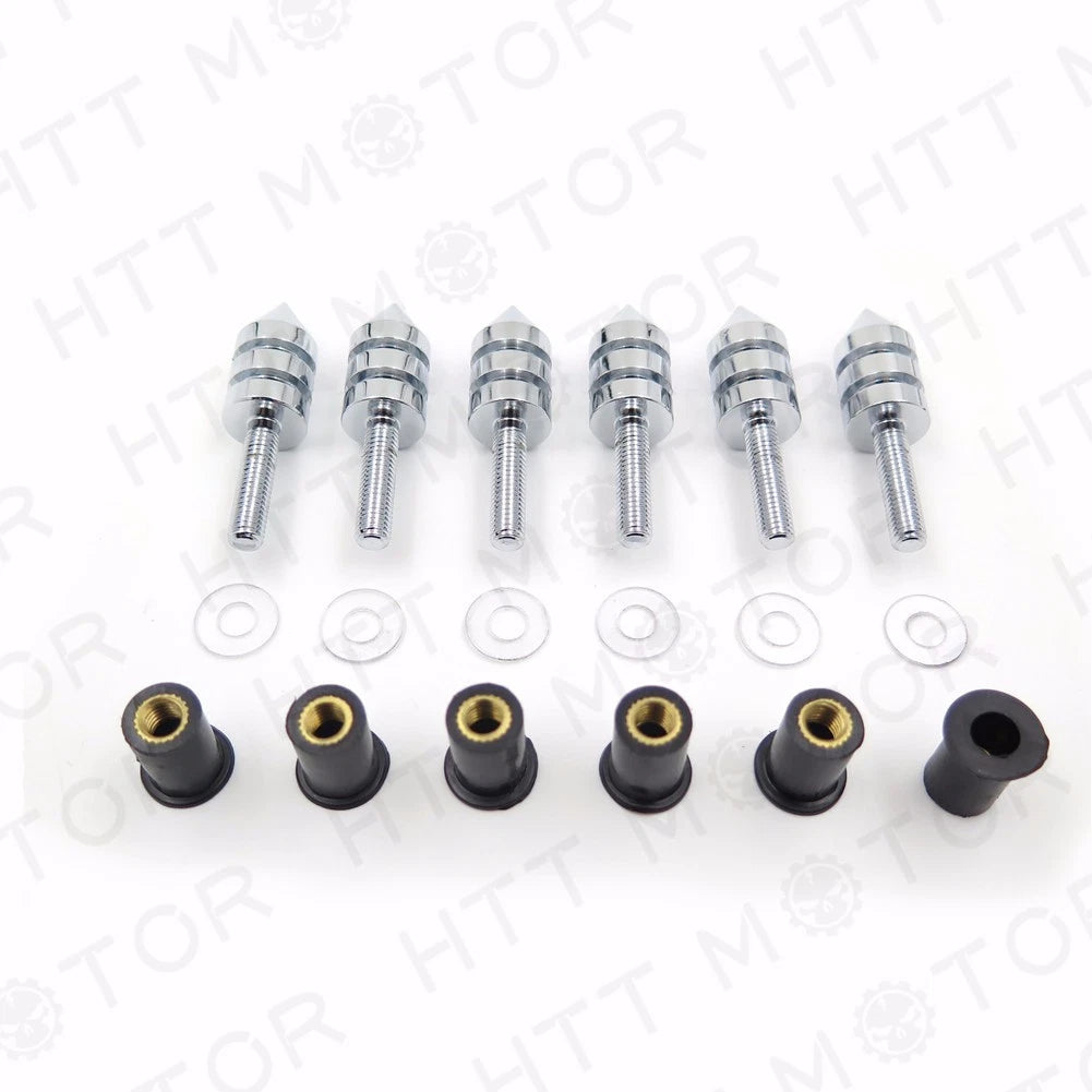 Set of 6 Chrome Spike Windscreen Bolts Screws for Suzuki GSXR 1000 (2003–2004)