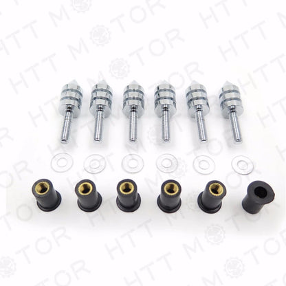 Set of 6 Chrome Spike Windscreen Bolts Screws for Suzuki GSXR 1000 (2003–2004)