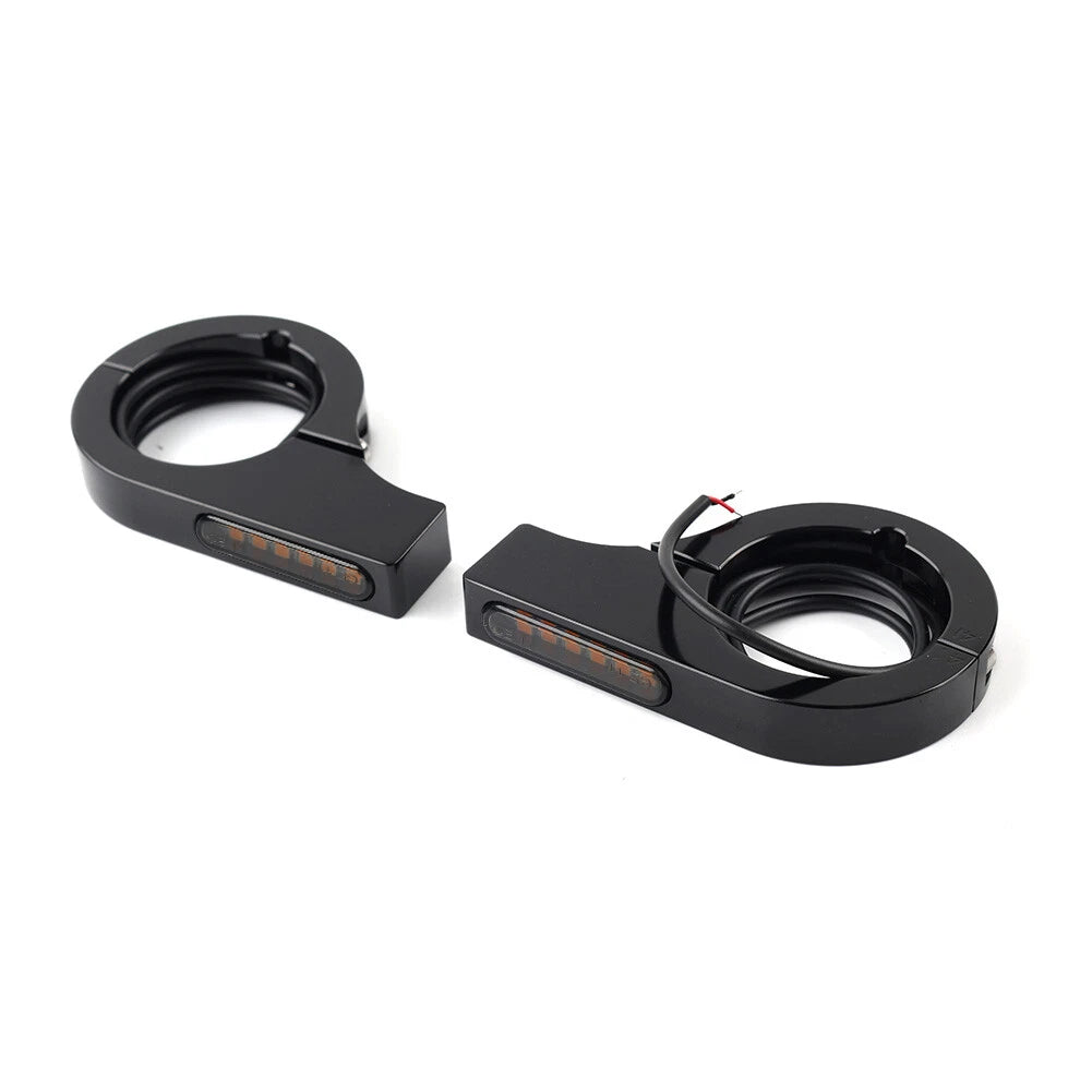 Black Motorcycle Fork Turn Signal Light Indicator Amber For Harley touring LED