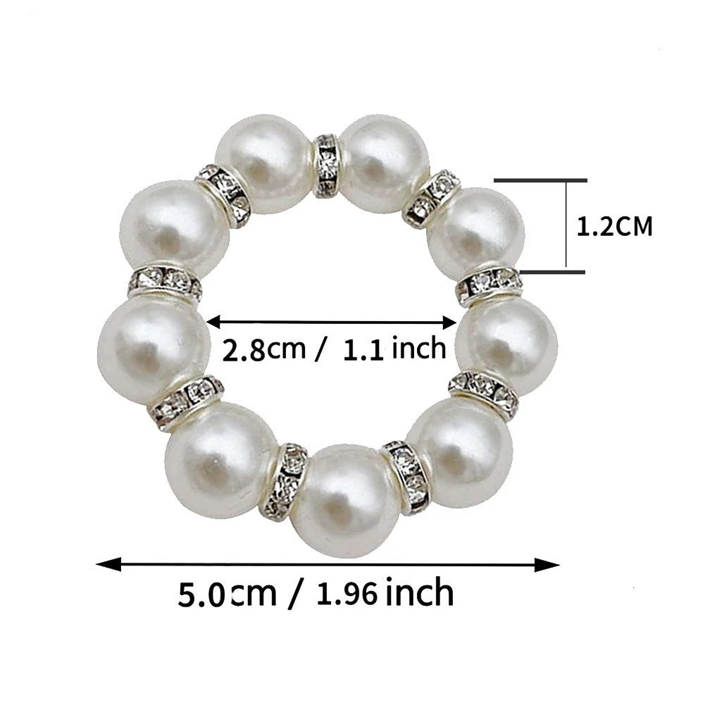 Set of 20 White Beaded Napkin Rings with Secure Elastic Cord