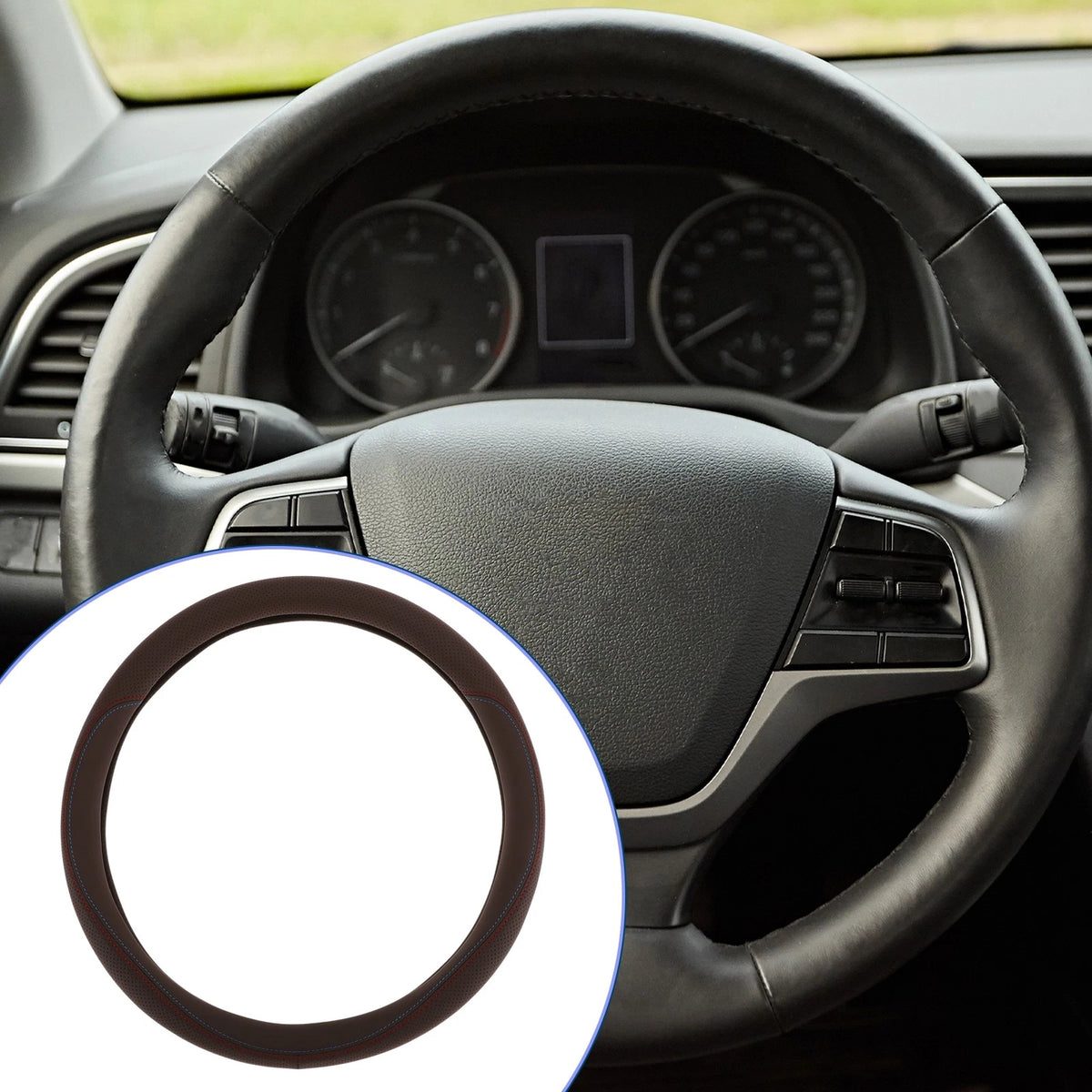 Rubber Steering Wheel Cover for Car (14.96" Deep Brown)