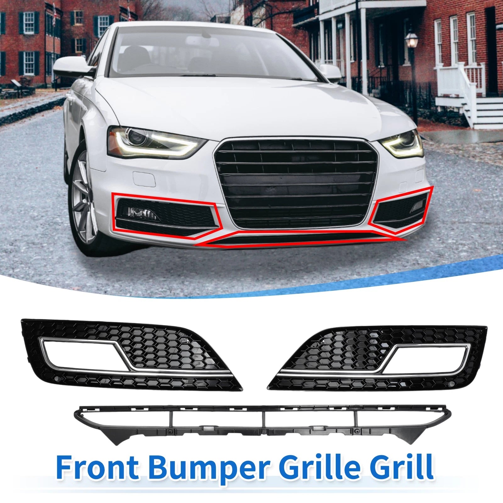 Front Lower Bumper Grille Replacement for Audi A4 B8 2013–2015 Black