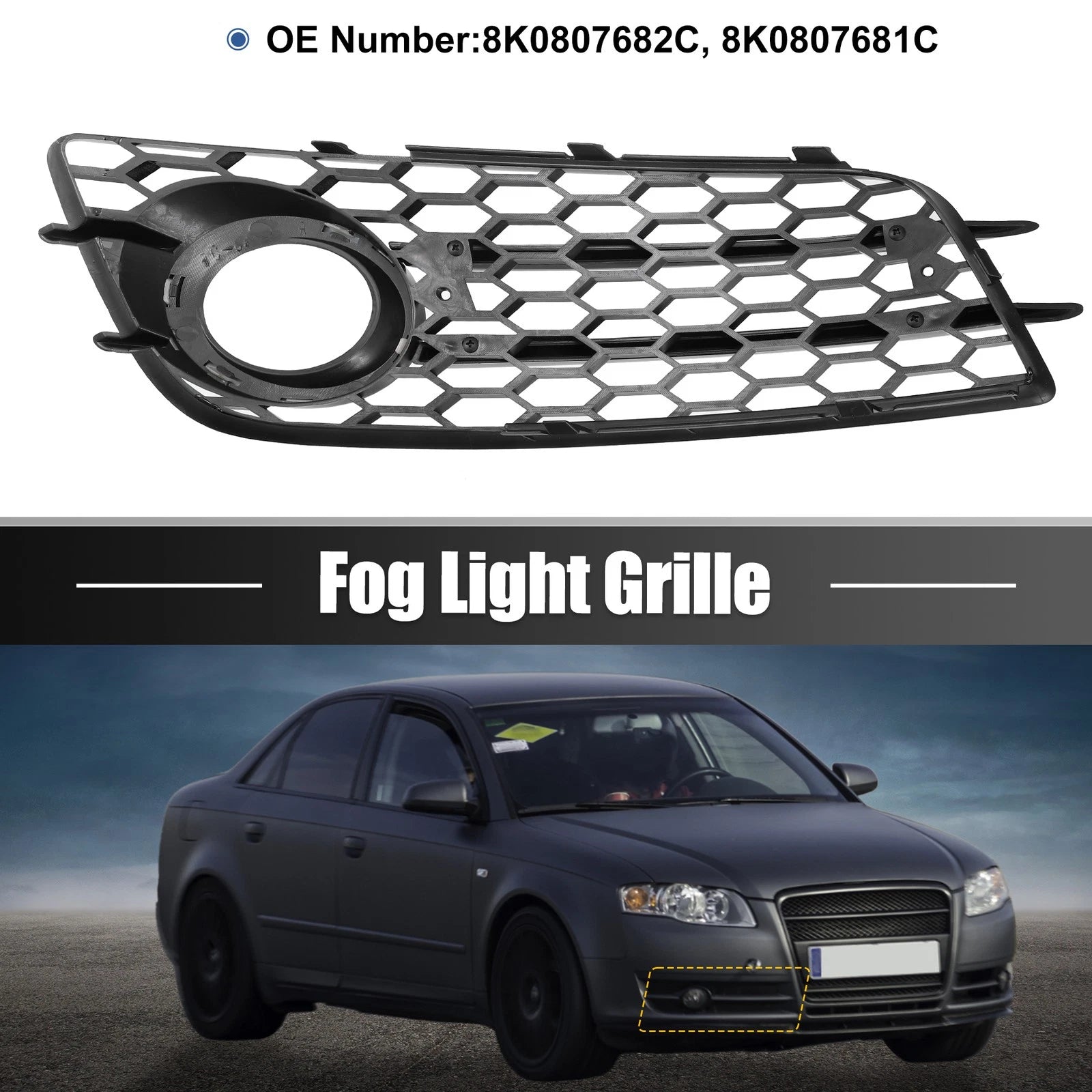 Front Fog Light Mesh Grille Cover Pair for Audi A4 B8 (2008–2012)