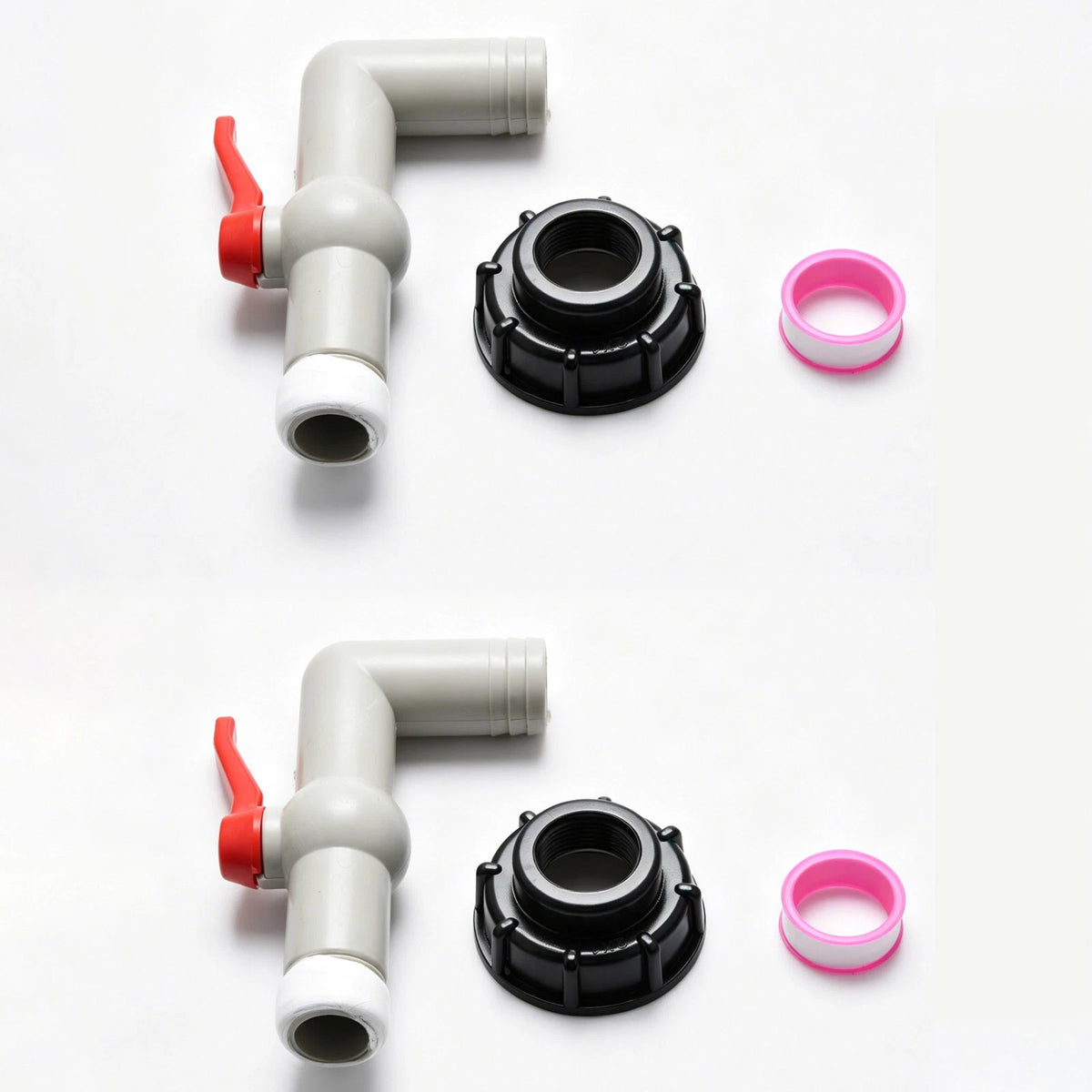 2X IBC Tank Adapter Spigot for S60x6 Thread (90° Red Lever)