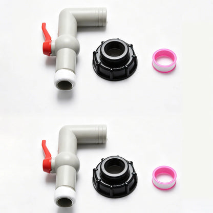 2X IBC Tank Adapter Spigot for S60x6 Thread (90° Red Lever)
