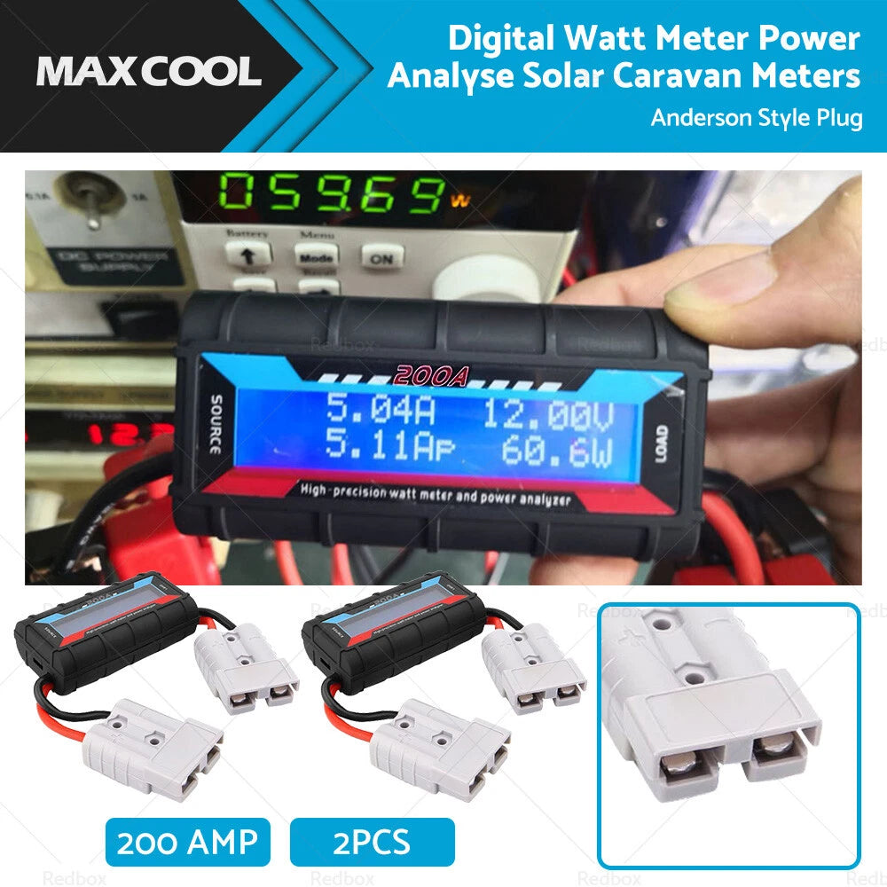 2X Digital Watt Meter 200A for Solar Caravan Anderson Plug