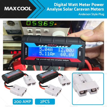 2X Digital Watt Meter 200A for Solar Caravan Anderson Plug