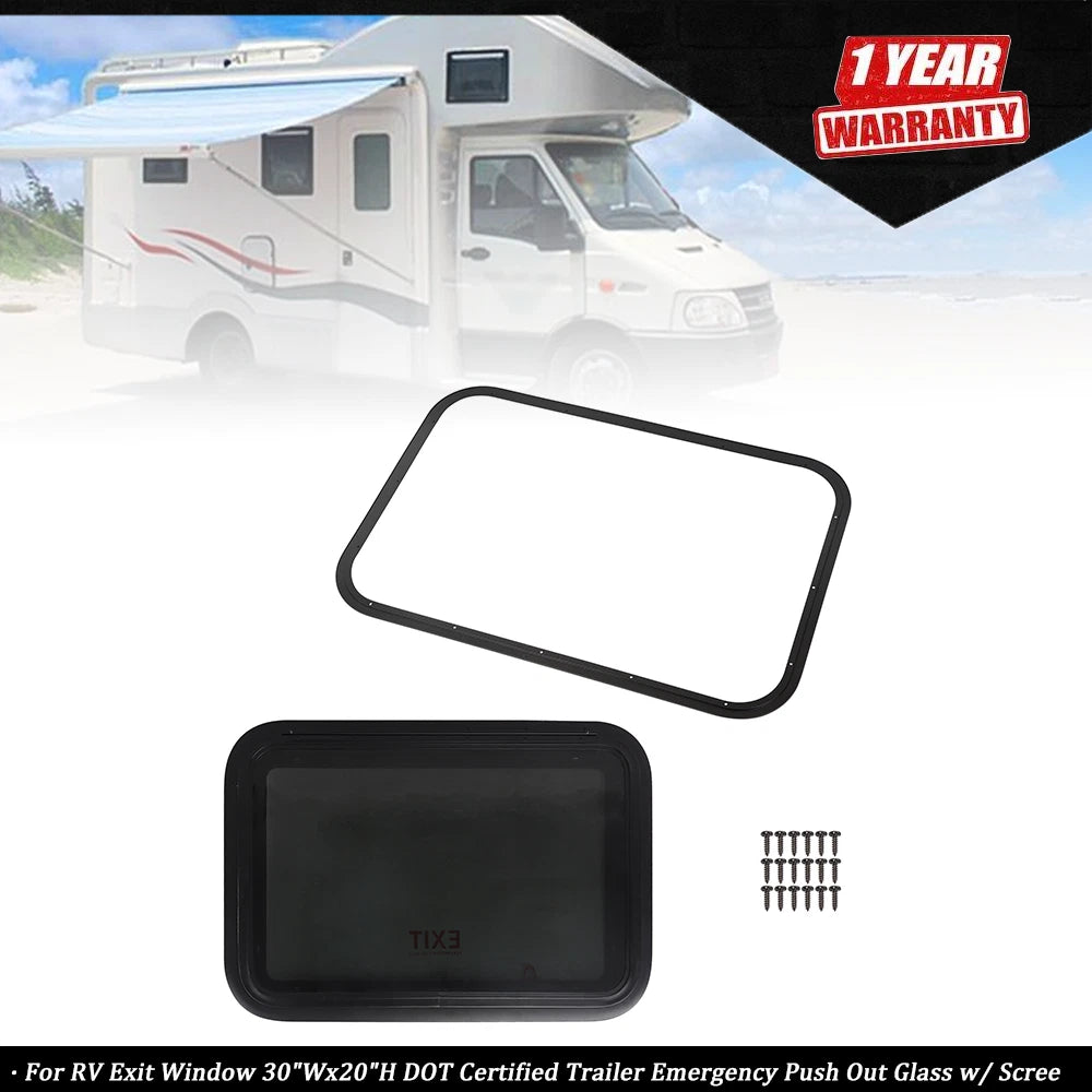 RV Exit Window 30"x20" for Trailer (DOT Certified) Emergency Push Out Glass