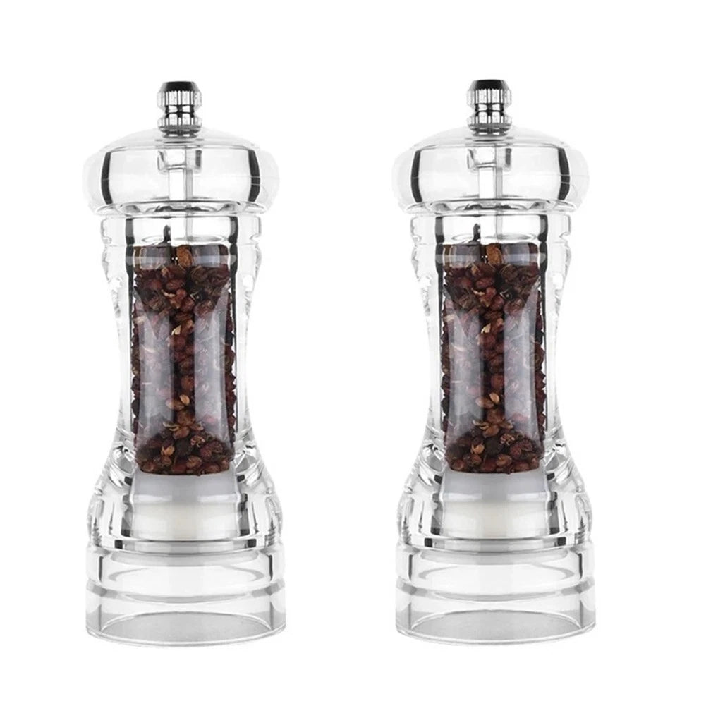 2X Clear Acrylic Salt Shaker Pepper Mill Set for Home Restaurant Use