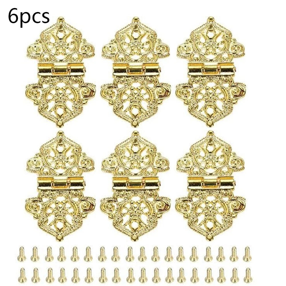 6x Gold Hollow Flower Hinge for Cabinet Furniture (53mm x 28mm)
