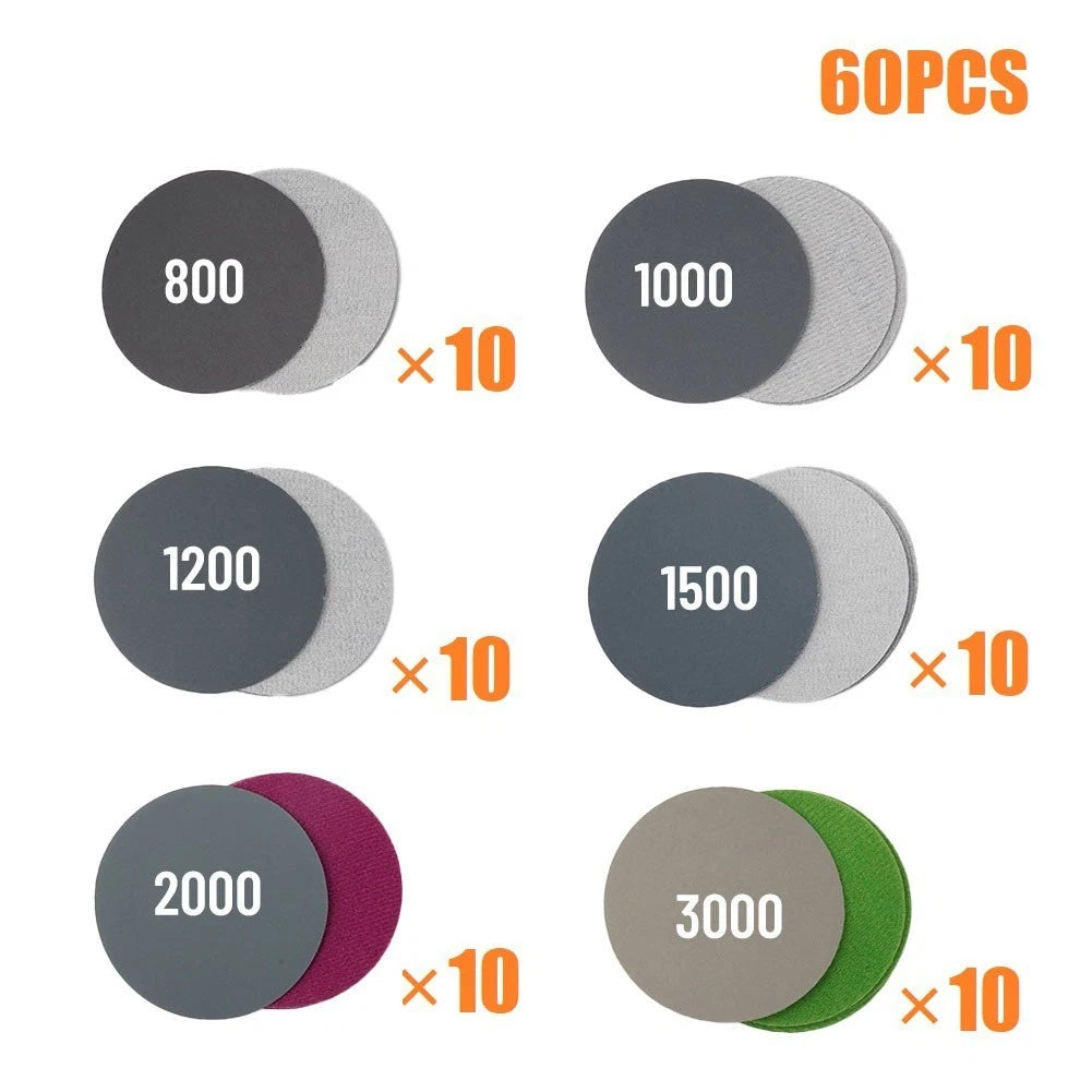 60pcs Sanding Discs Set for Hook & Loop Accessories
