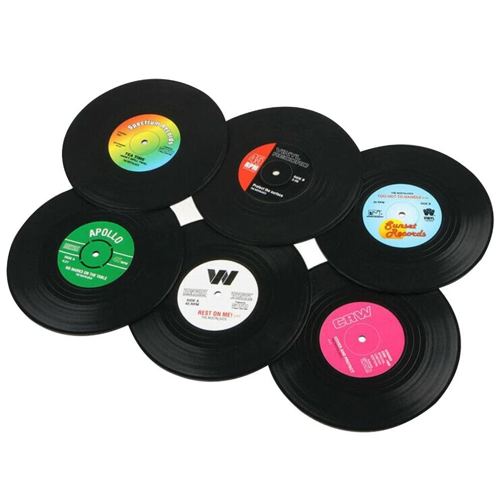 Set of 6 Retro Vinyl Record Drink Coasters Non-slip