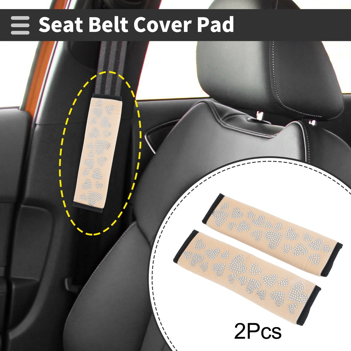 Set of 2 Beige Seat Belt Cover Pads for Universal Fit (23cm)