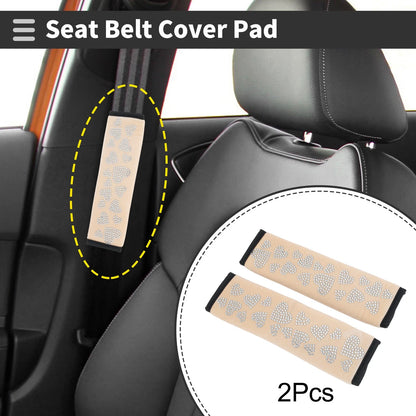 Set of 2 Beige Seat Belt Cover Pads for Universal Fit (23cm)
