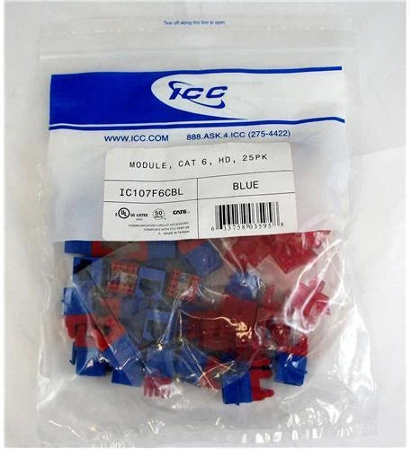 25-Pack Icc IC107F6CBL Cat 6 Module, HD, Blue