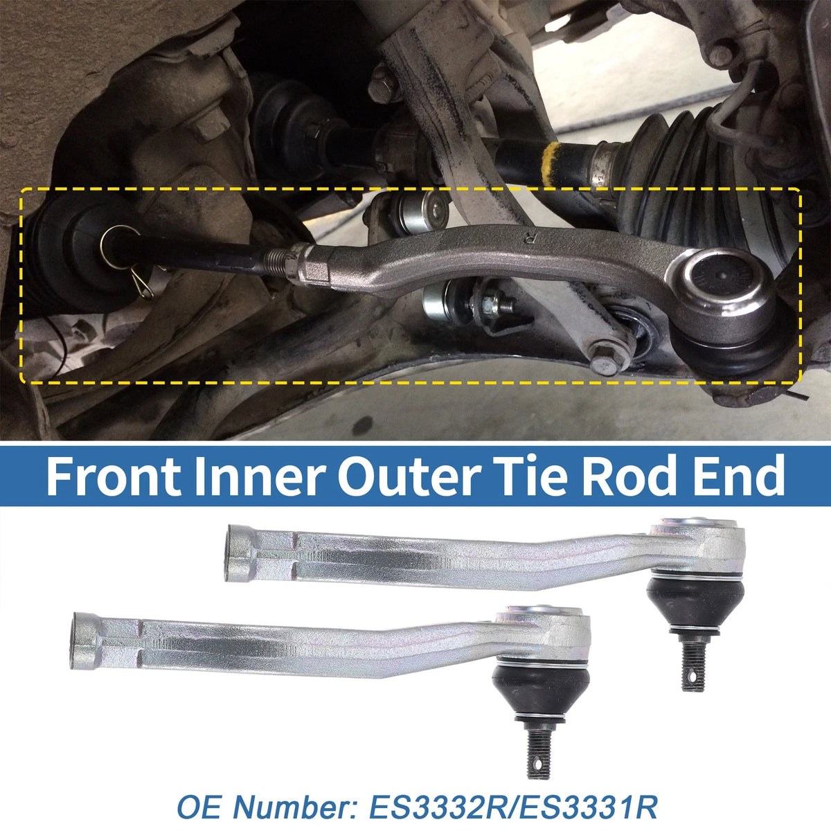 2pcs Front Outer Tie Rod End Links for Honda Civic CR-V (No. ES3332R/ES331R)