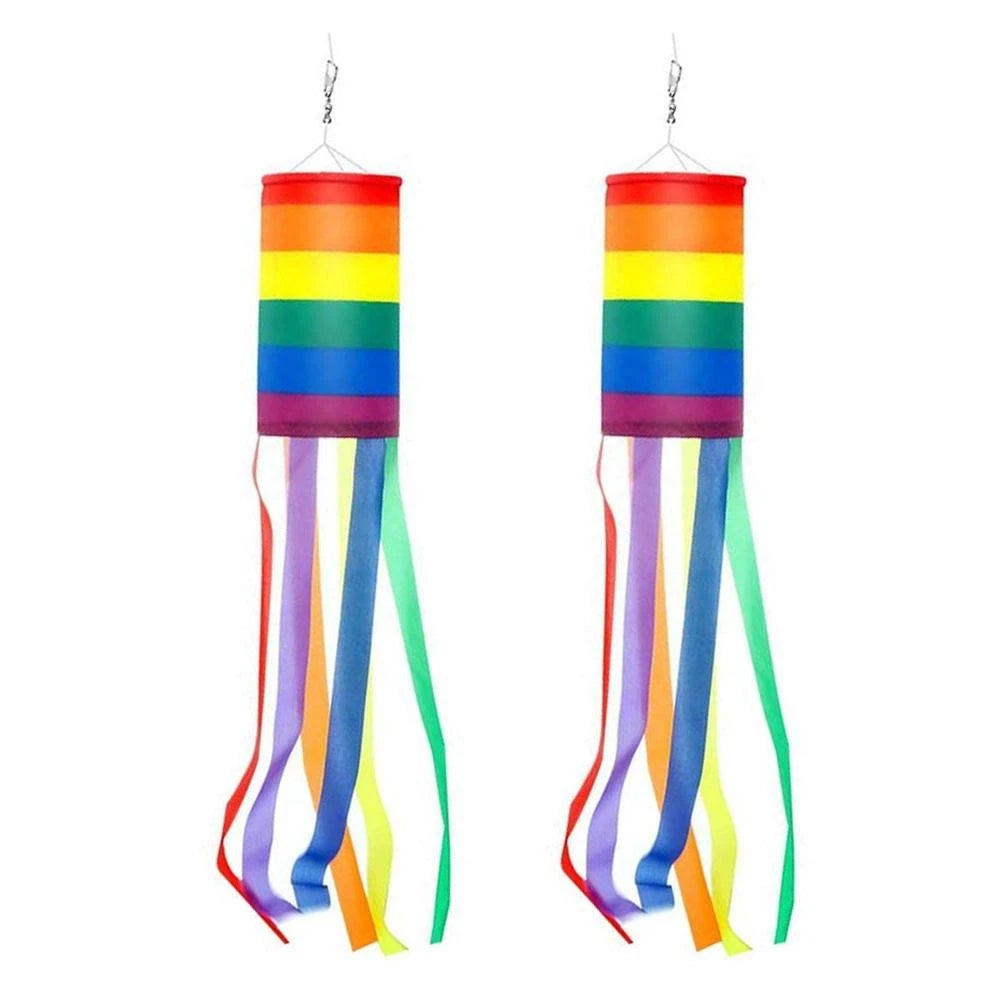 Set of 2 Outdoor Rainbow Wind Direction Flags for Garden Decor