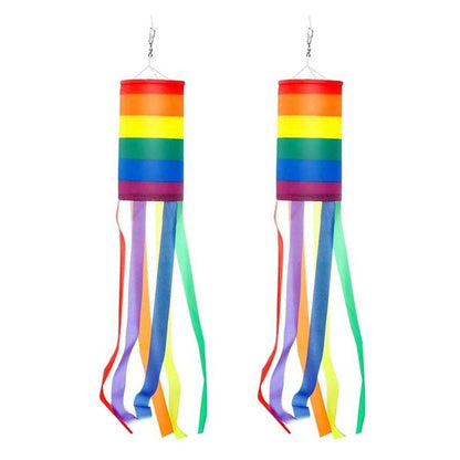 Set of 2 Outdoor Rainbow Wind Direction Flags for Garden Decor