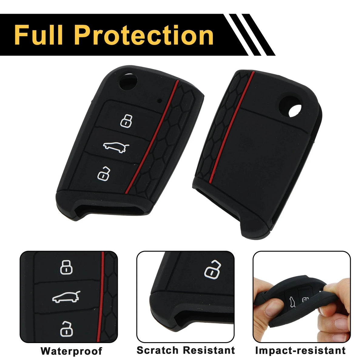 Car Key Case for VW Golf 7 + Variant (2013–2020) - Black Red TPU Silicone