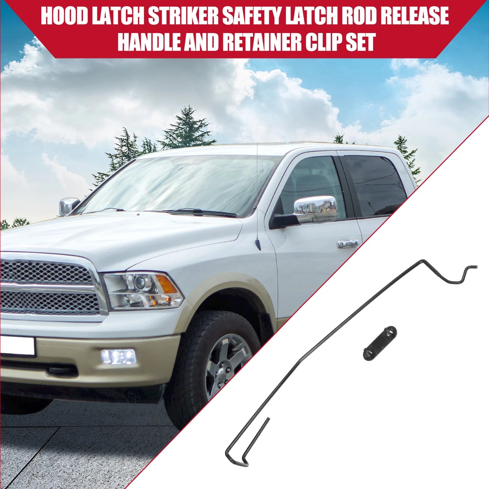 Hood Latch Rod Release Handle and Retainer Clip Set for Ram 1500 (2009–2018)