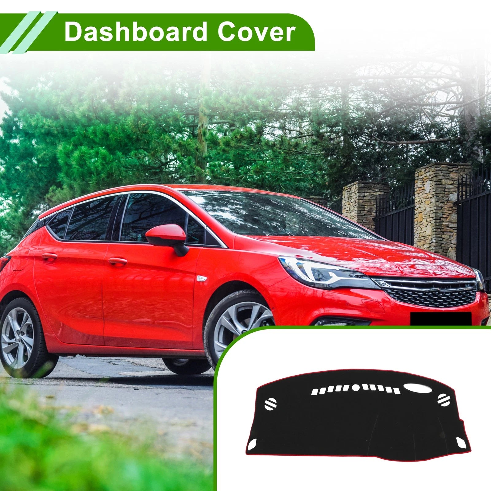 Dash Cover for Opel Astra K (2016–2019) Polyester Black Red Edge 1Pc