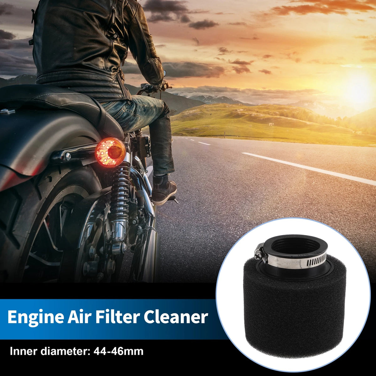Set of 1 Motorcycle Air Filter Universal 44-46 mm Rubber Foam Black