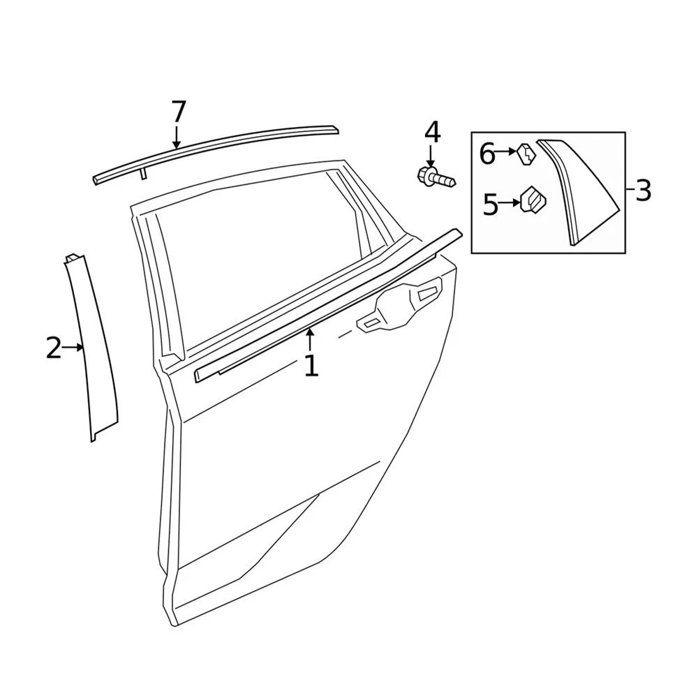 For 17-21 Honda Civic hatchback Right Rear Door Sash Garnish Assy 72930-TED-T01