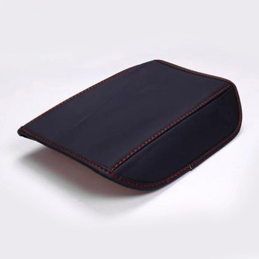 Armrest Box Mats for - Black PU Leather, Red Thread