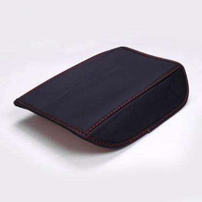 Armrest Box Mats for - Black PU Leather, Red Thread