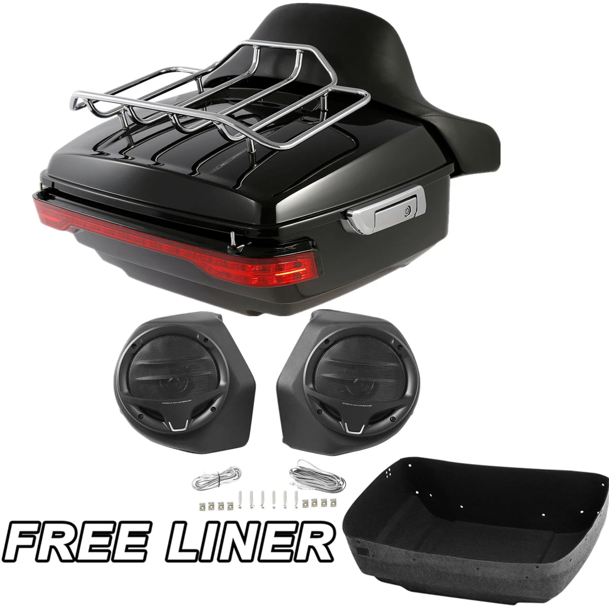Trunk Backrest Rack Speakers & LED Tail Light for Harley Touring (2014–2026)