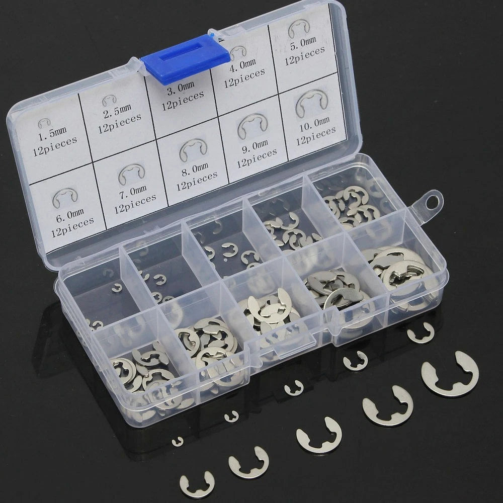 Set of 10 Snap Ring E Clips 1.5mm, 3.5mm, 12mm