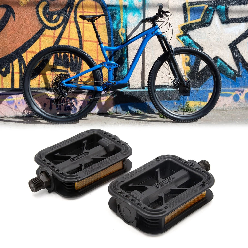 Anti Slip Flat Platform Pedals Black Plastic Pair for Bike Bicycle Cycling