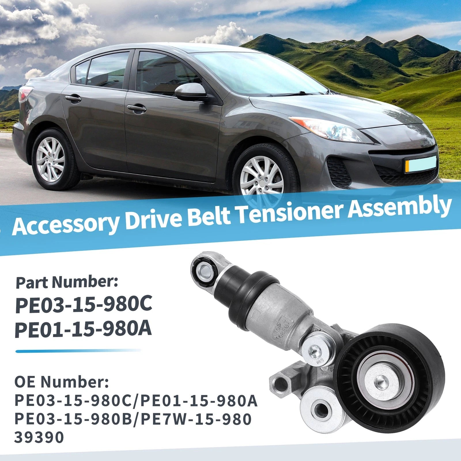 Belt Tensioner Pulley Assembly Replacement for Mazda 3 6 CX-3 CX-30 (2012–2022)
