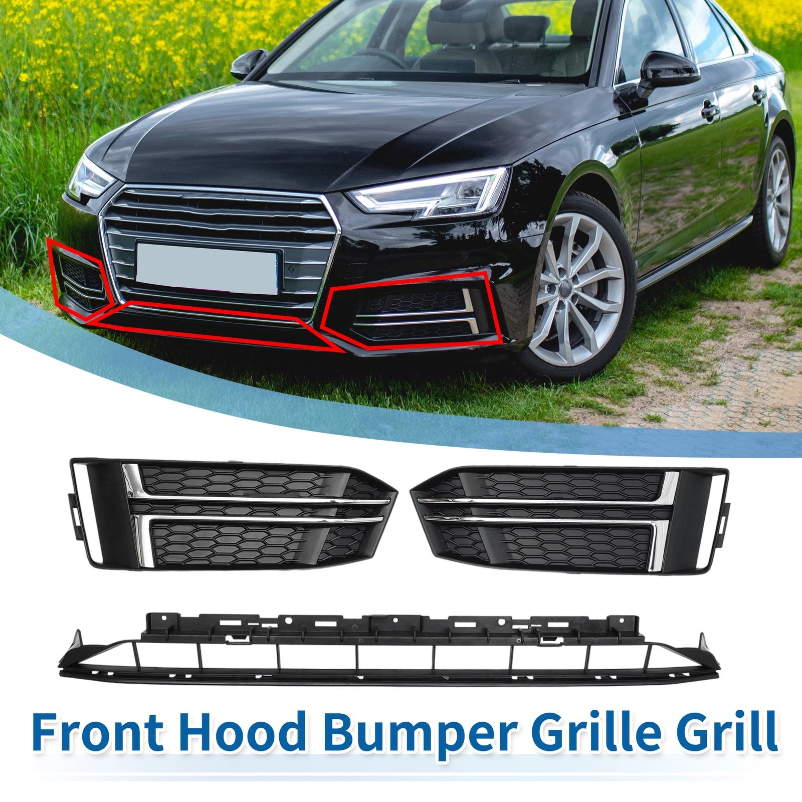 Front Lower Bumper Grille Grill Replacement for Audi A4 B9 (2016–2018) 1 Set