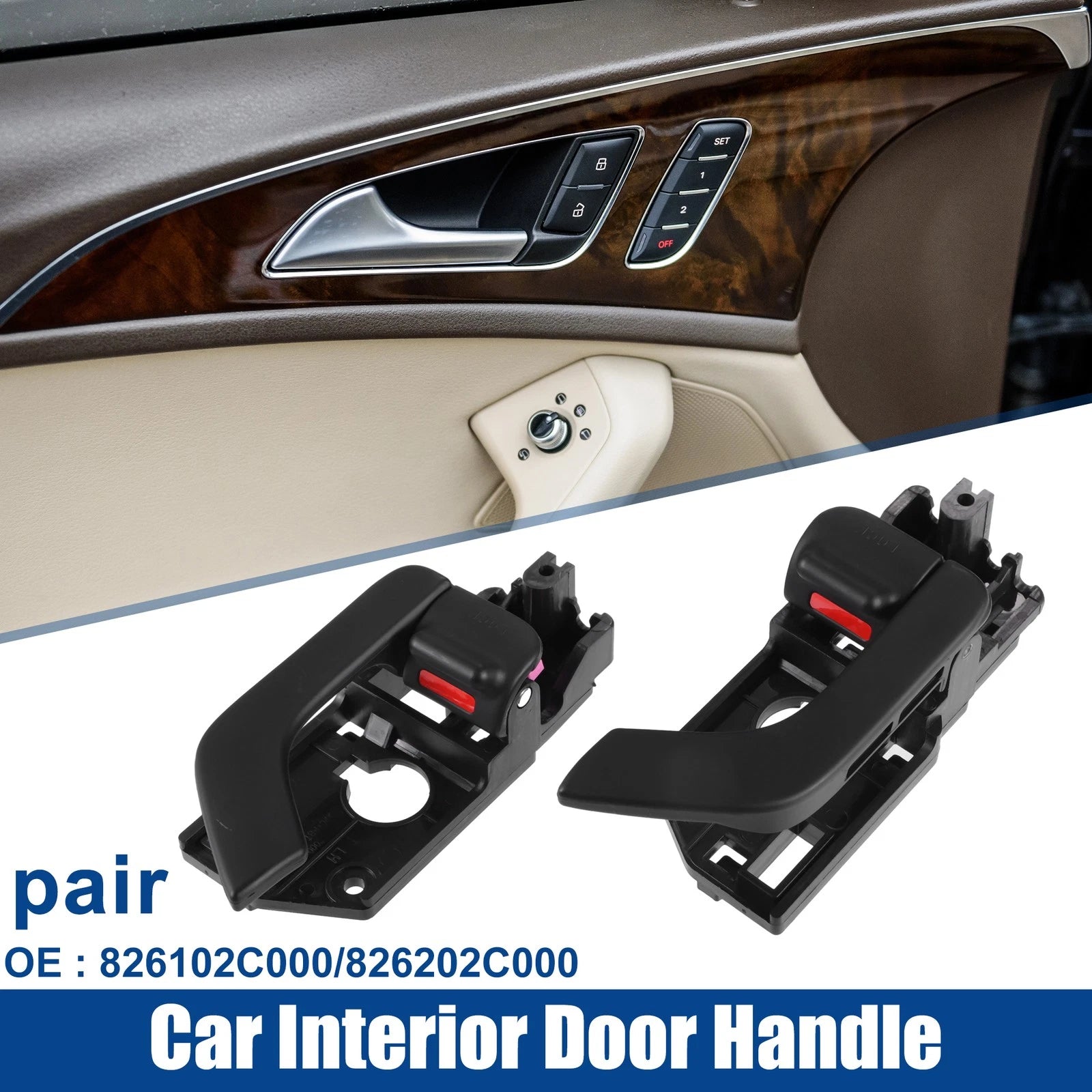 Interior Door Handle Front Left Right Pair Replacement for Hyundai Tiburon (2003–2008)