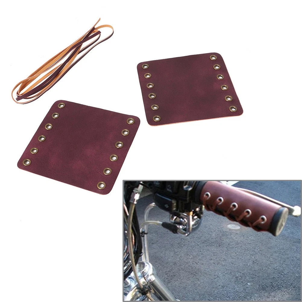 2X 22mm Leather Hand Grips for Universal Motorcycles (Retro Wine Red)