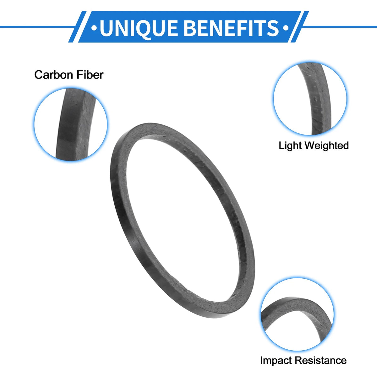 Bicycle Headset Spacer 2mm 31.8mm Carbon Fiber Gloss Black for Universal Fit