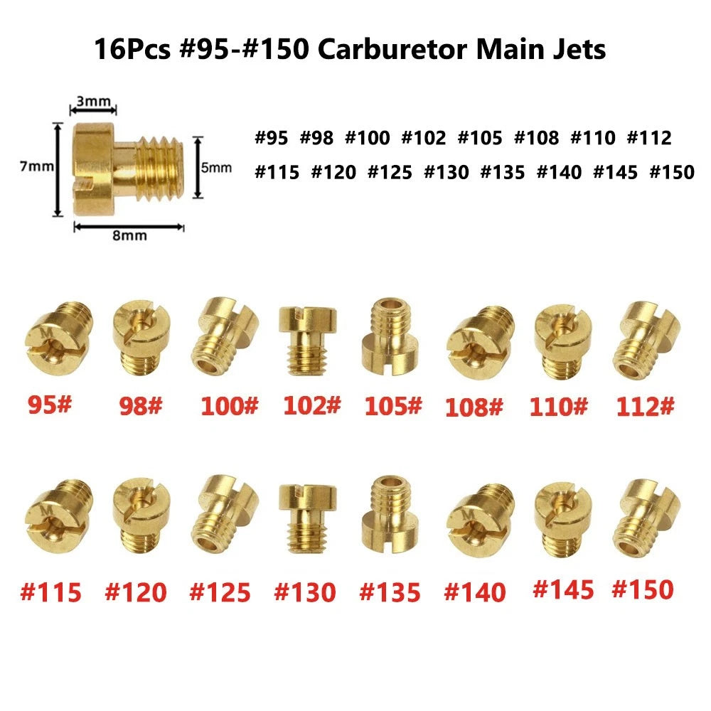 16Pc M5 Carburetor Main Jet Kit for Dellorto PHBG SHA (#95 - #150)