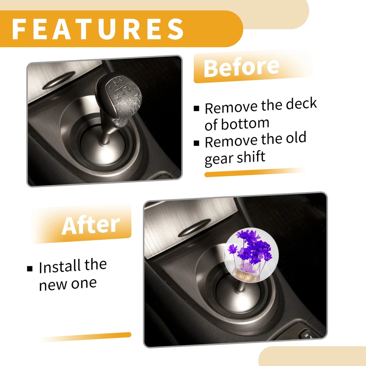 Set of 1 Shift Knob with 3 Adapters for Universal Vehicles (5.4cm, Purple)