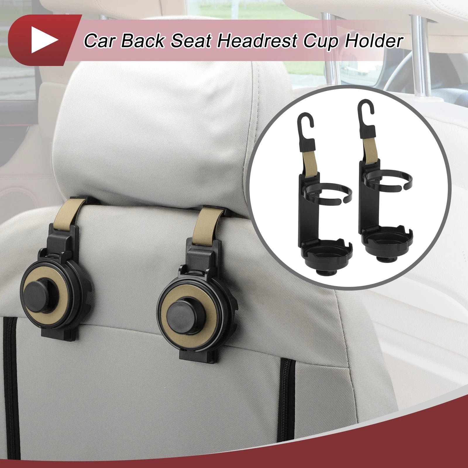 2X Back Seat Headrest Cup Holder for Car (Beige)