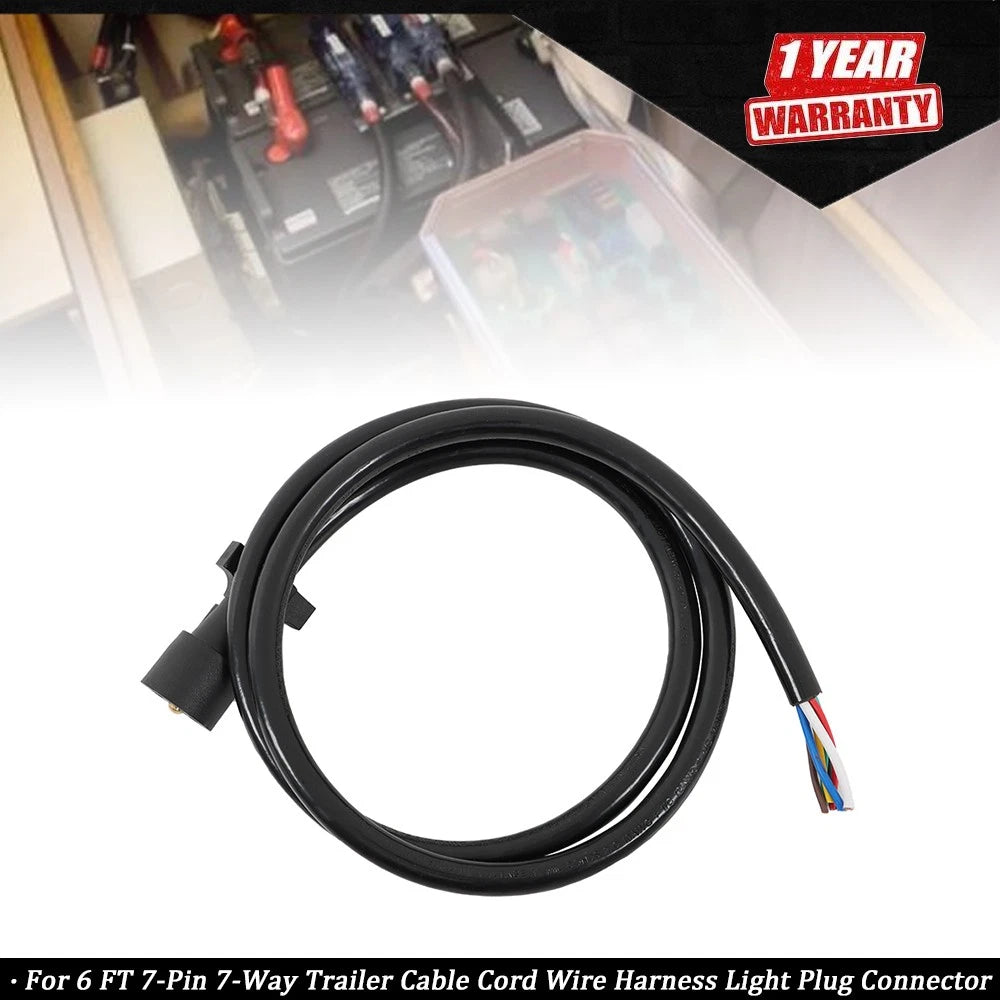 7-Way Trailer Cable Cord Wire Harness Light Plug Connector for 6 FT